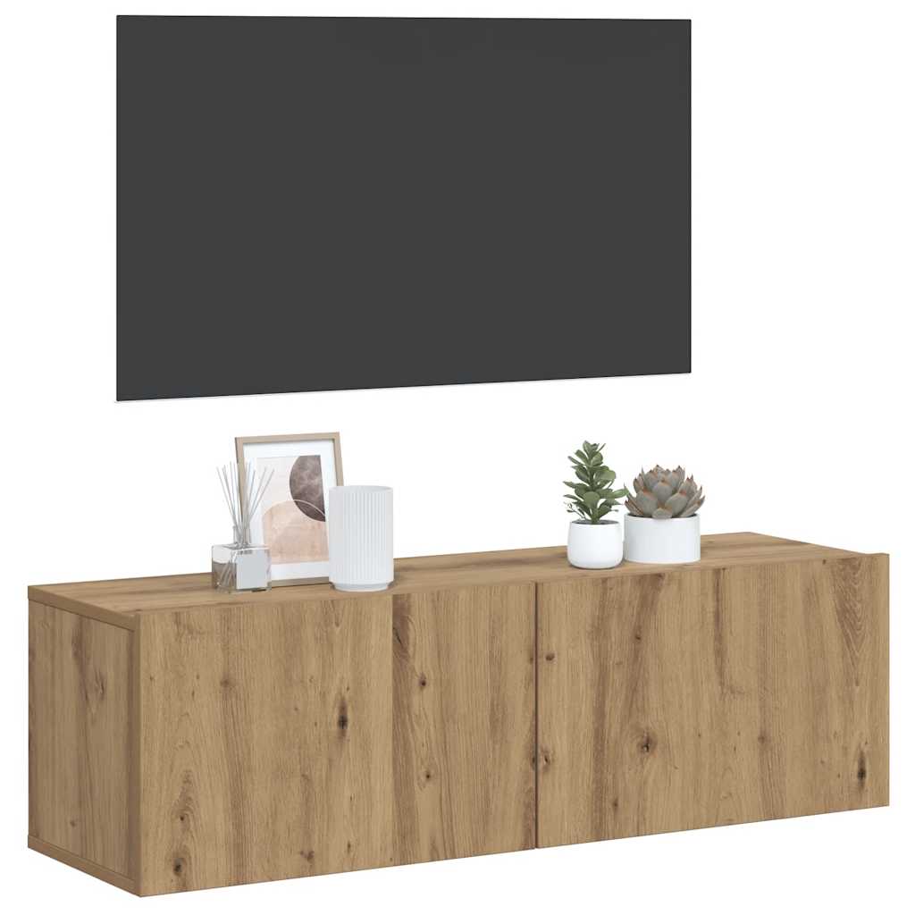 kézműves tölgy színű szerelt fa fali TV-szekrény 80x30x30 cm