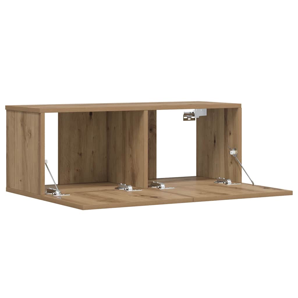 kézműves tölgy színű szerelt fa fali TV-szekrény 80x30x30 cm