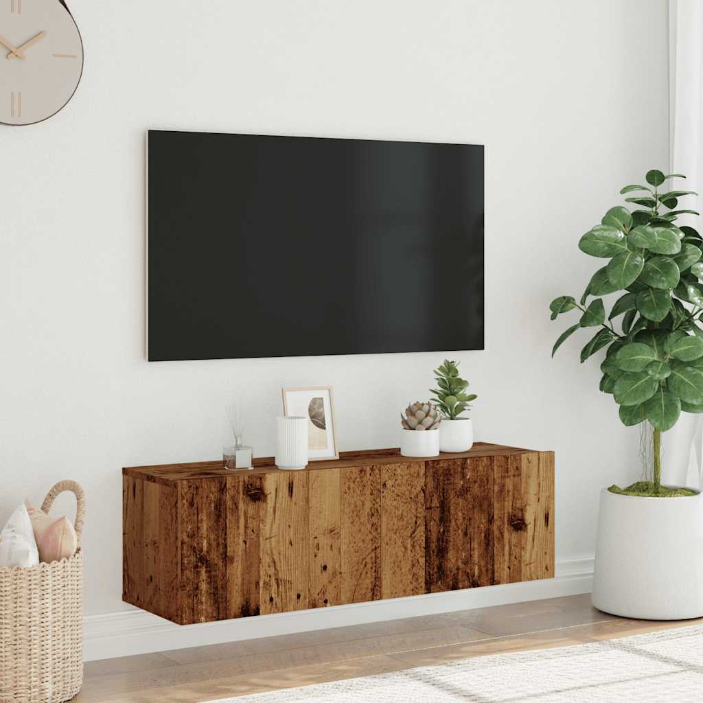 antik fa színű szerelt fa fali TV-szekrény 100 x 30 x 30 cm