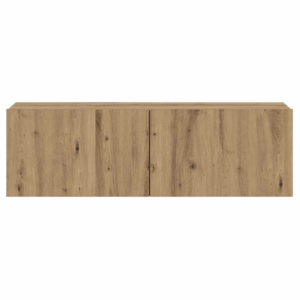 kézműves tölgy színű szerelt fa fali TV-szekrény 100x30x30 cm
