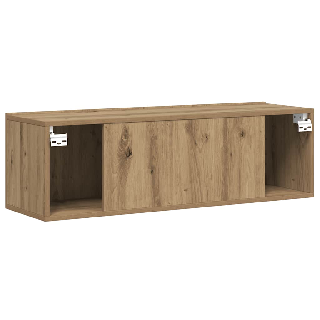 kézműves tölgy színű szerelt fa fali TV-szekrény 100x30x30 cm