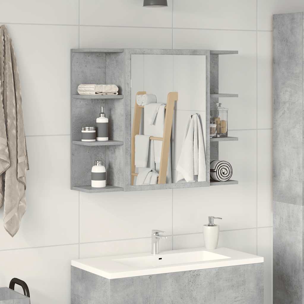 betonszürke forgácslap fürdőszobai tükör 80 x 20,5 x 64 cm