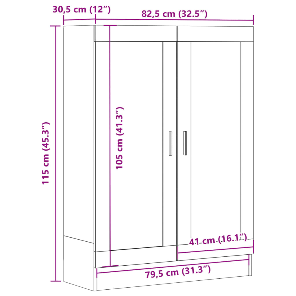 kézműves tölgy színű szerelt fa könyvszekrény 82,5x30,5x115 cm