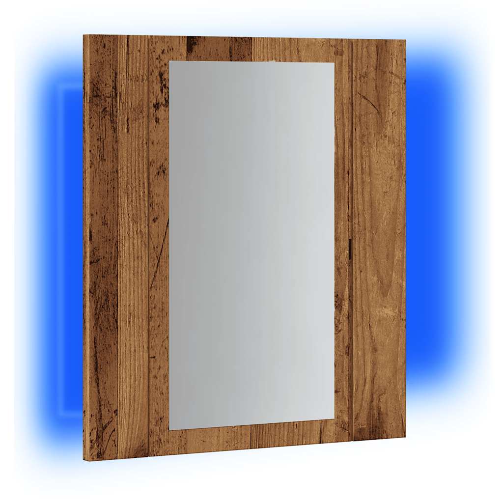antik fa színű szerelt fa tükrös szekrény LED-del 40x12x45 cm
