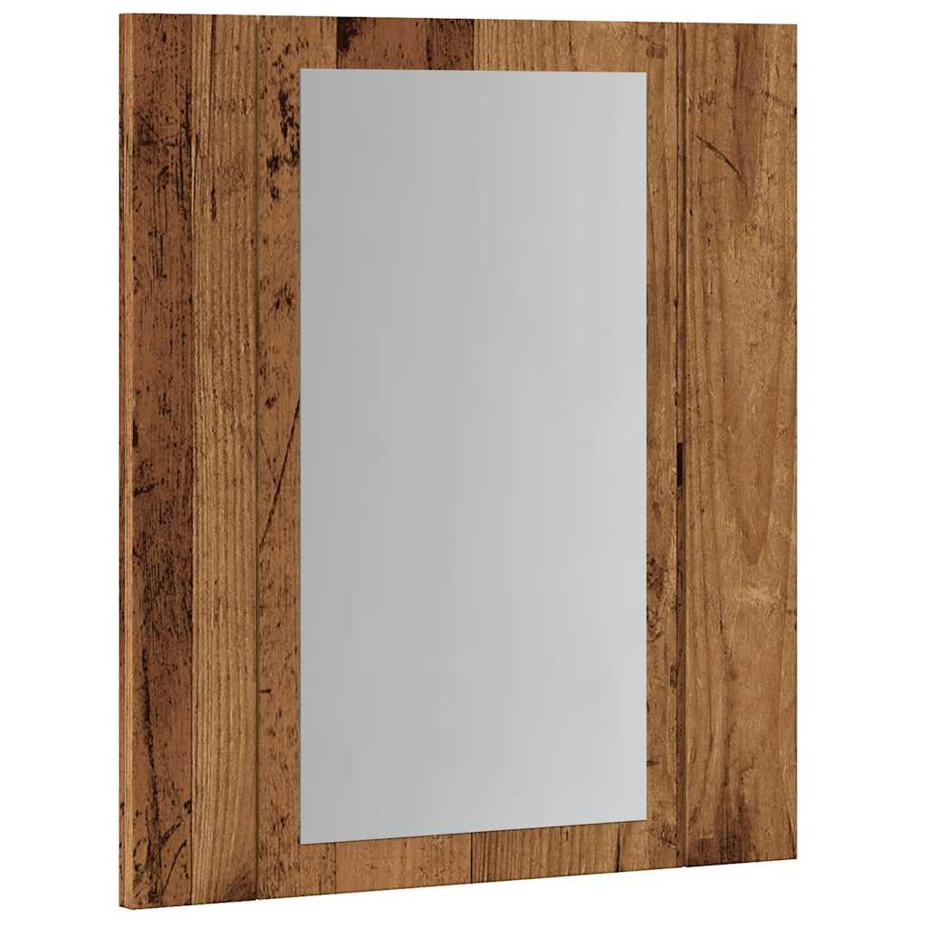 antik fa színű szerelt fa tükrös szekrény LED-del 40x12x45 cm