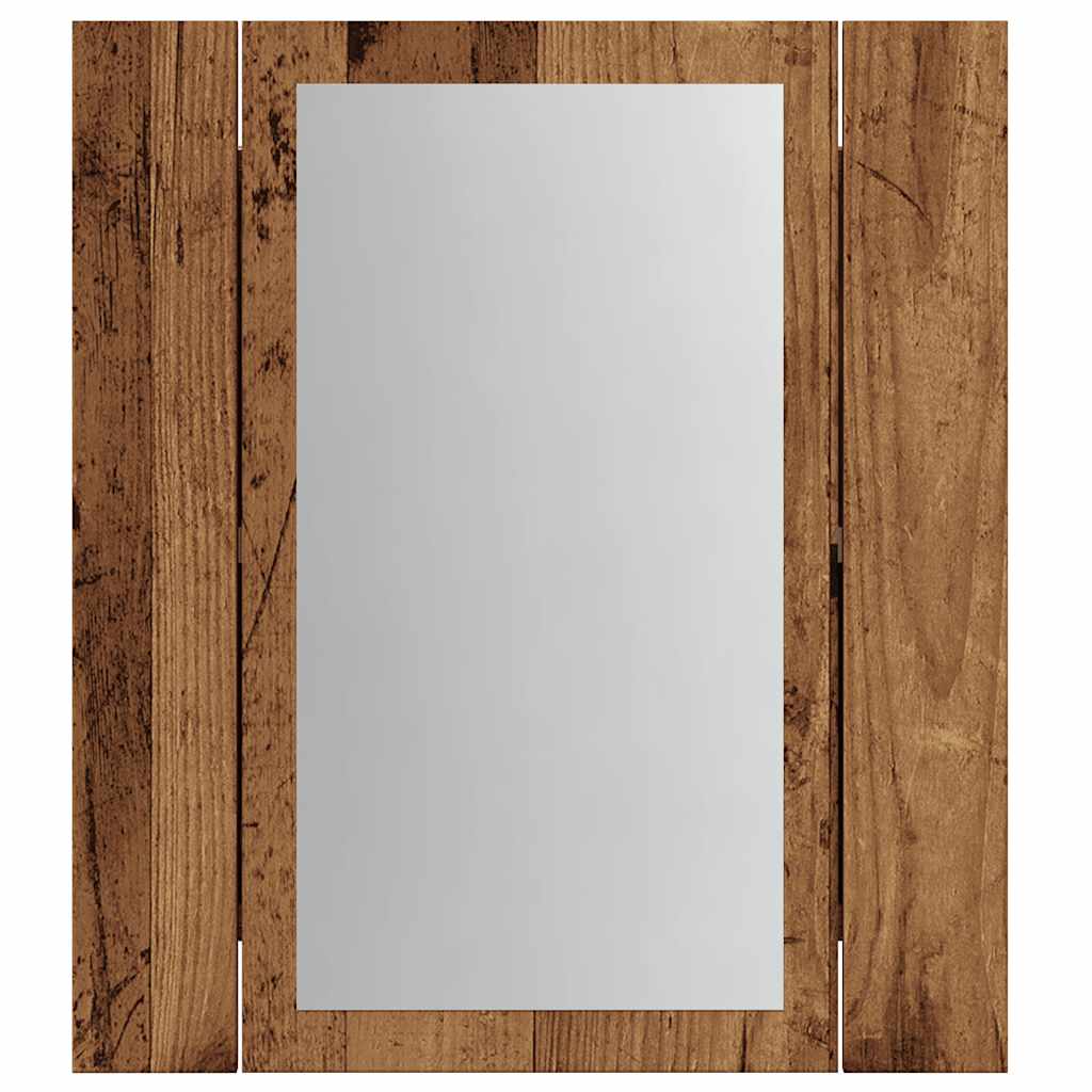 antik fa színű szerelt fa tükrös szekrény LED-del 40x12x45 cm