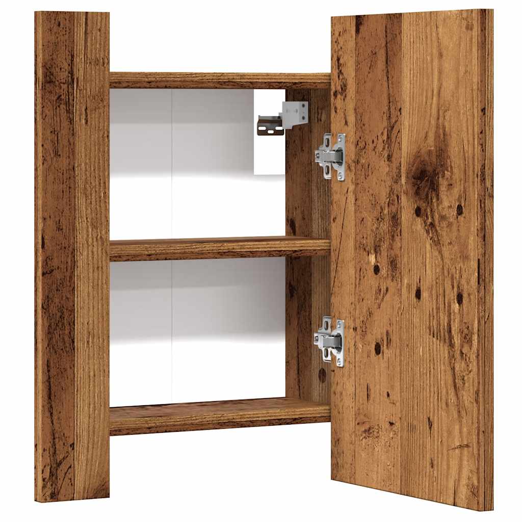 antik fa színű szerelt fa tükrös szekrény LED-del 40x12x45 cm