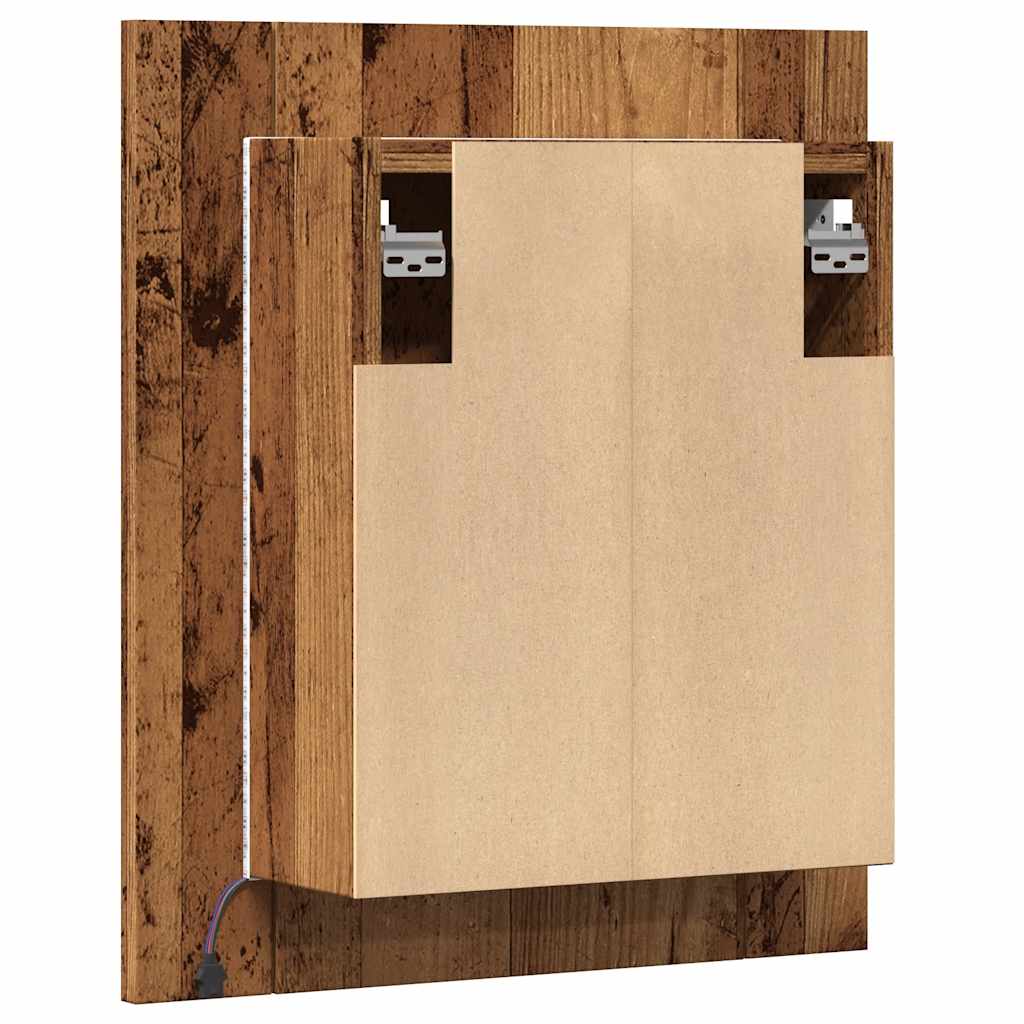 antik fa színű szerelt fa tükrös szekrény LED-del 40x12x45 cm