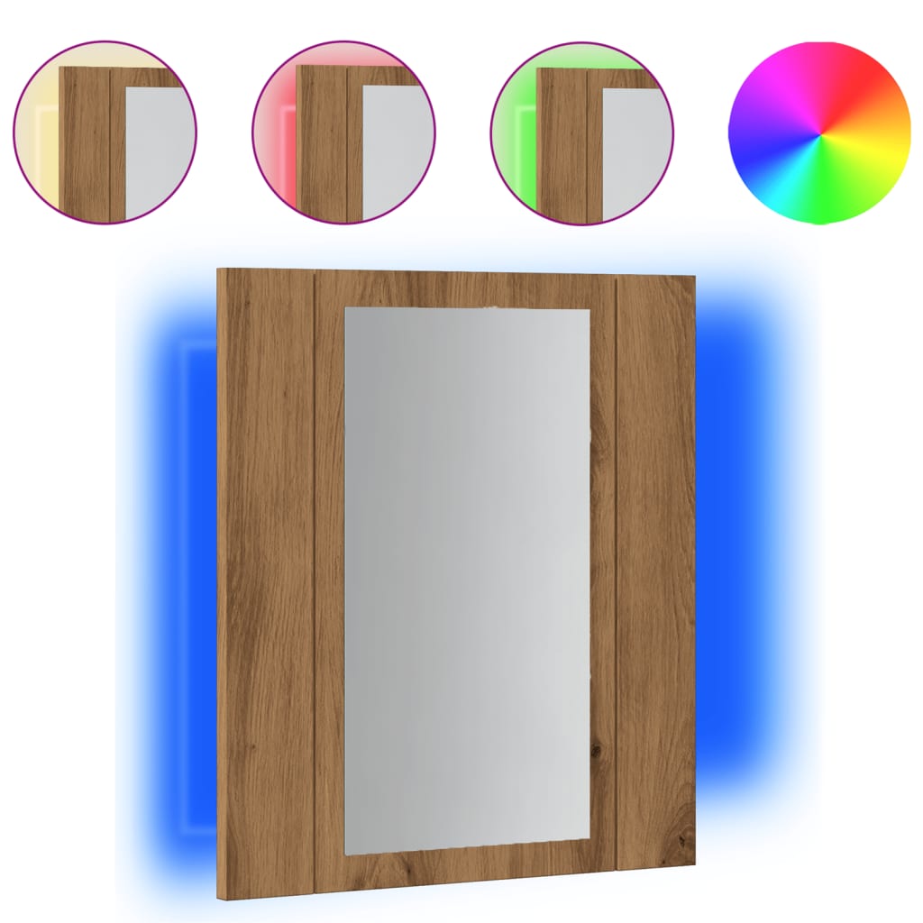 kézműves tölgy szerelt fa tükrös szekrény LED-del 40x12x45 cm