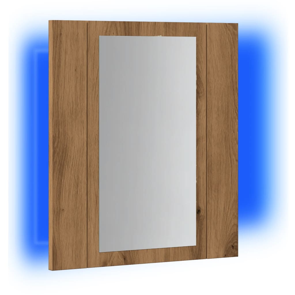 kézműves tölgy szerelt fa tükrös szekrény LED-del 40x12x45 cm