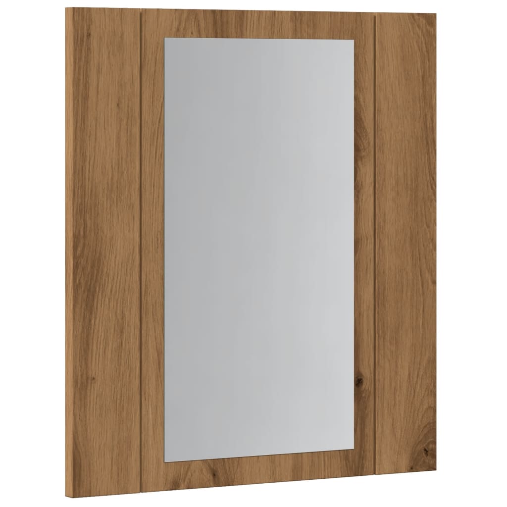 kézműves tölgy szerelt fa tükrös szekrény LED-del 40x12x45 cm