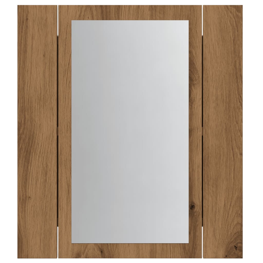 kézműves tölgy szerelt fa tükrös szekrény LED-del 40x12x45 cm