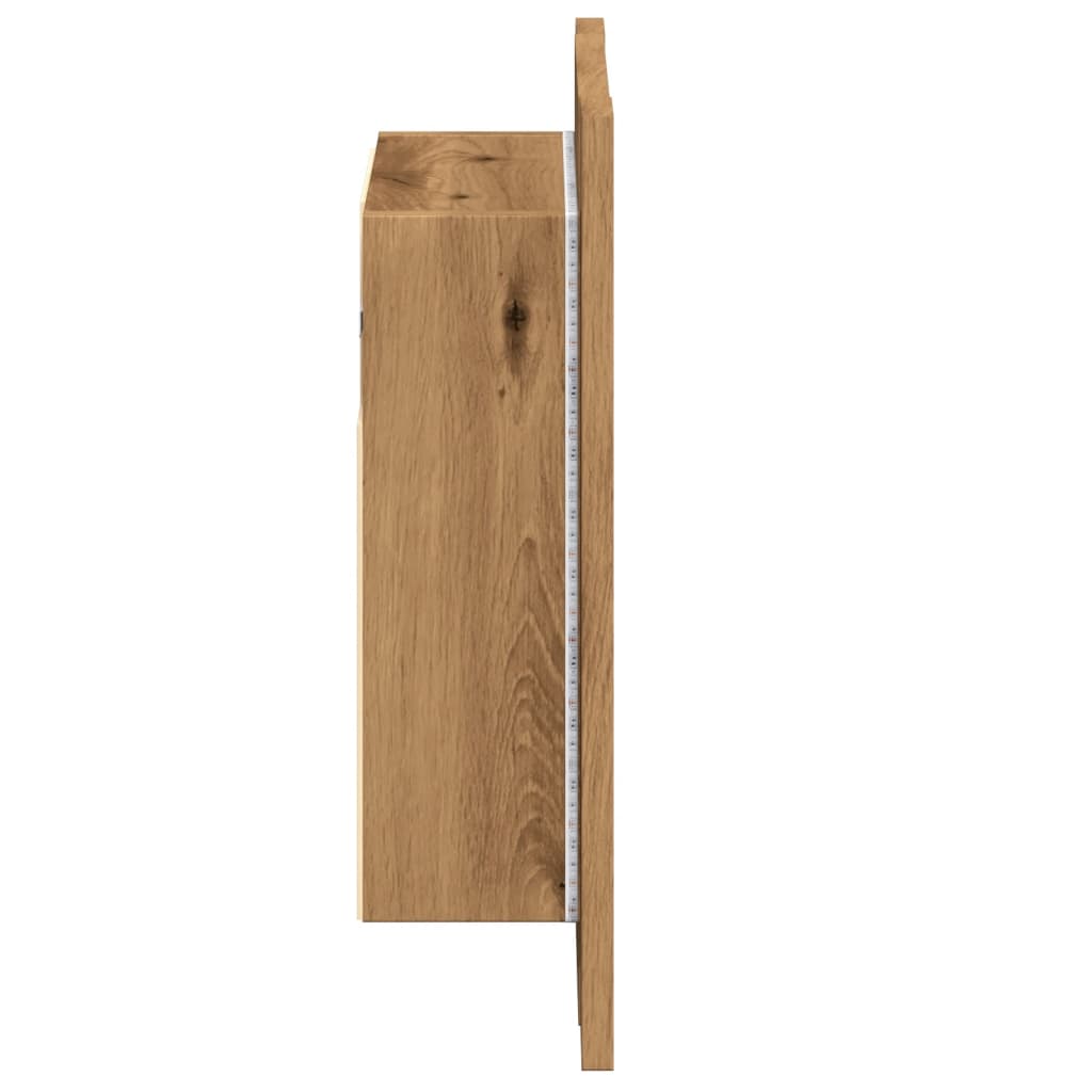 kézműves tölgy szerelt fa tükrös szekrény LED-del 40x12x45 cm