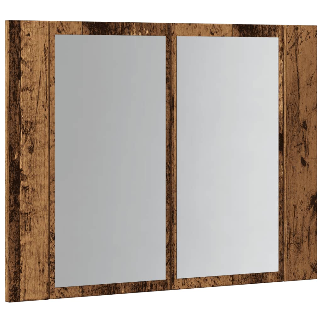 antik fa színű szerelt fa tükörszekrény LED-del 60x12x45cm