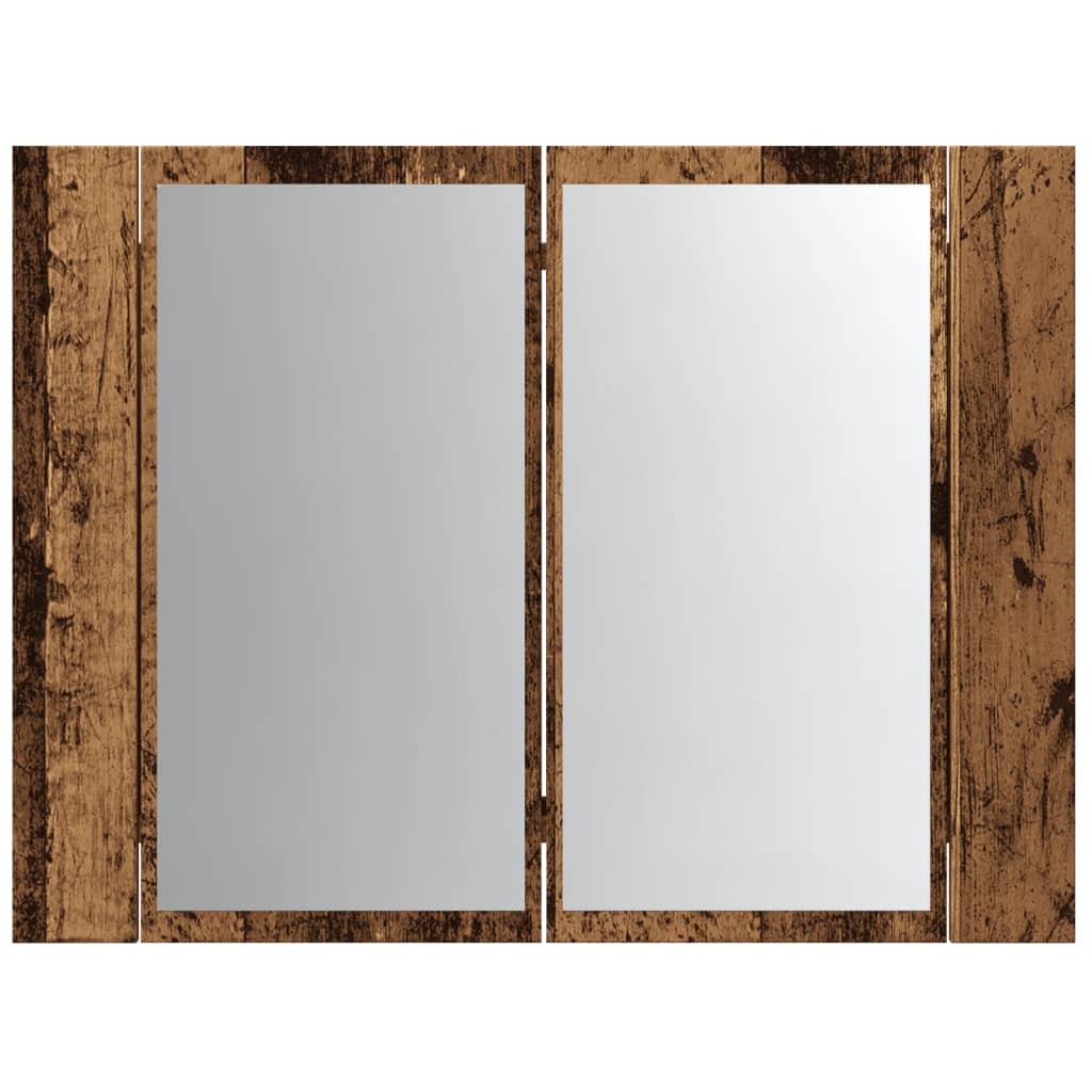 antik fa színű szerelt fa tükörszekrény LED-del 60x12x45cm