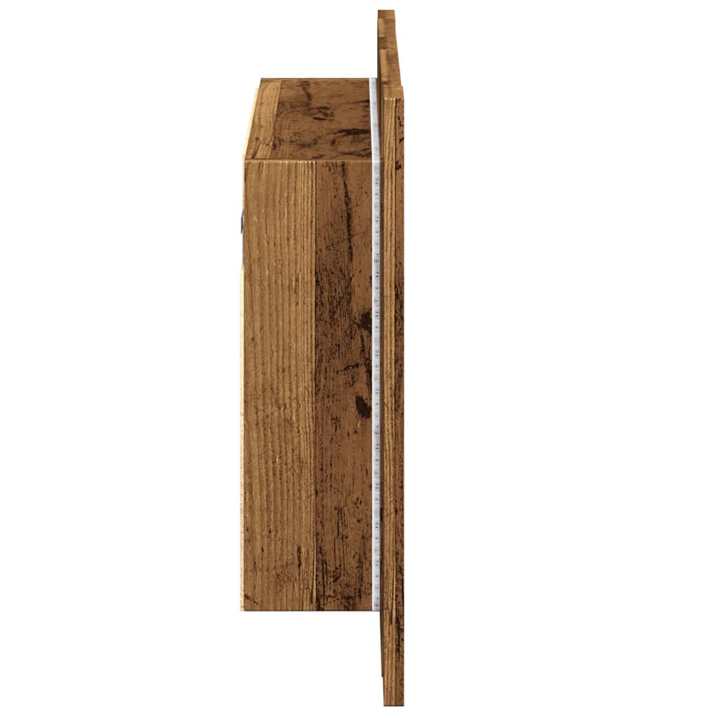 antik fa színű szerelt fa tükörszekrény LED-del 60x12x45cm