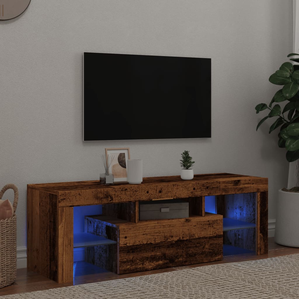 antik fa színű szerelt fa TV-szekrény LED-ekkel 120x36,5x40 cm