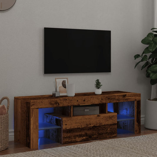 antik fa színű szerelt fa TV-szekrény LED-ekkel 120x36,5x40 cm
