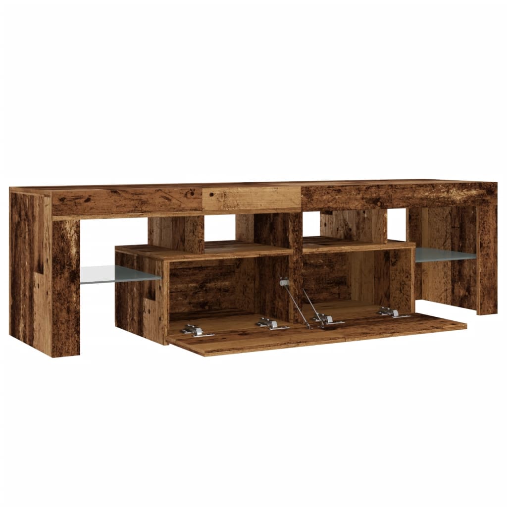 antik fa színű szerelt fa TV-szekrény LED-ekkel 140x36,5x40 cm