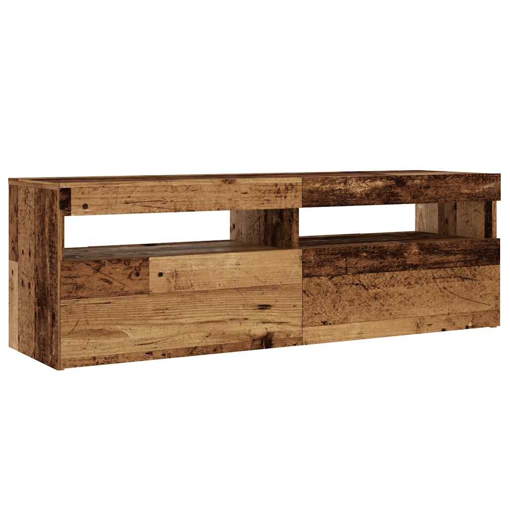 antik fa színű szerelt fa TV-szekrény LED-ekkel 120x35x40 cm