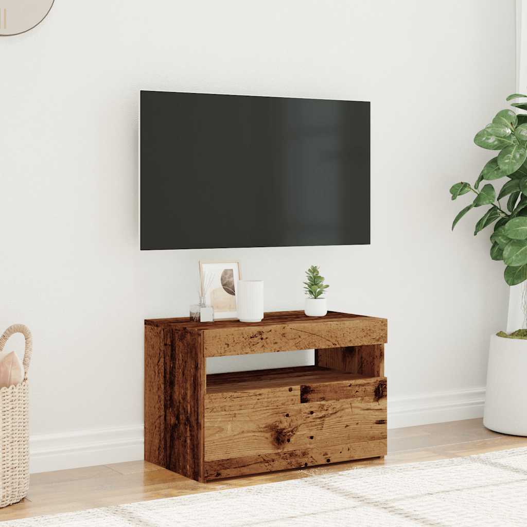 antik fa színű szerelt fa TV-szekrény LED-ekkel 60x35x40 cm