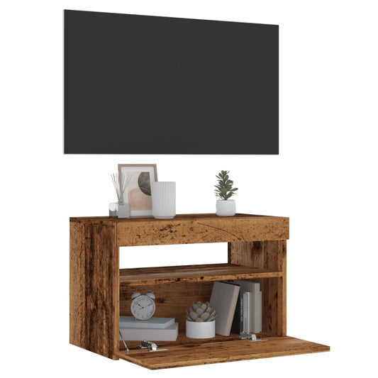 antik fa színű szerelt fa TV-szekrény LED-ekkel 60x35x40 cm