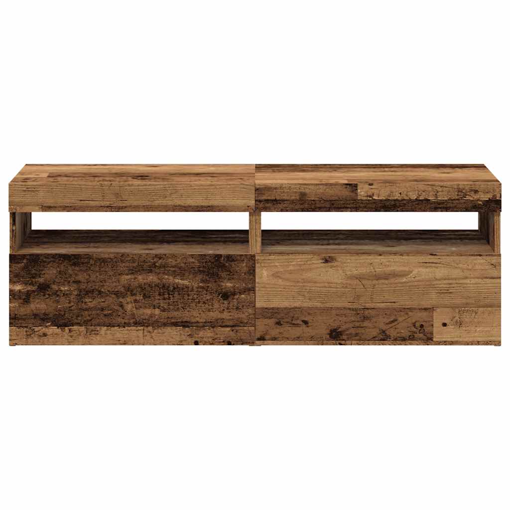 2 db antik fa színű szerelt fa TV-szekrény LED-lámpákkal