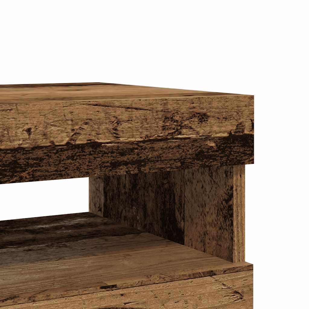 2 db antik fa színű szerelt fa TV-szekrény LED-lámpákkal