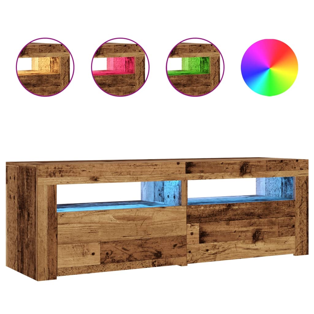 antik fa színű szerelt fa TV-szekrény LED-ekkel 120x35x40 cm