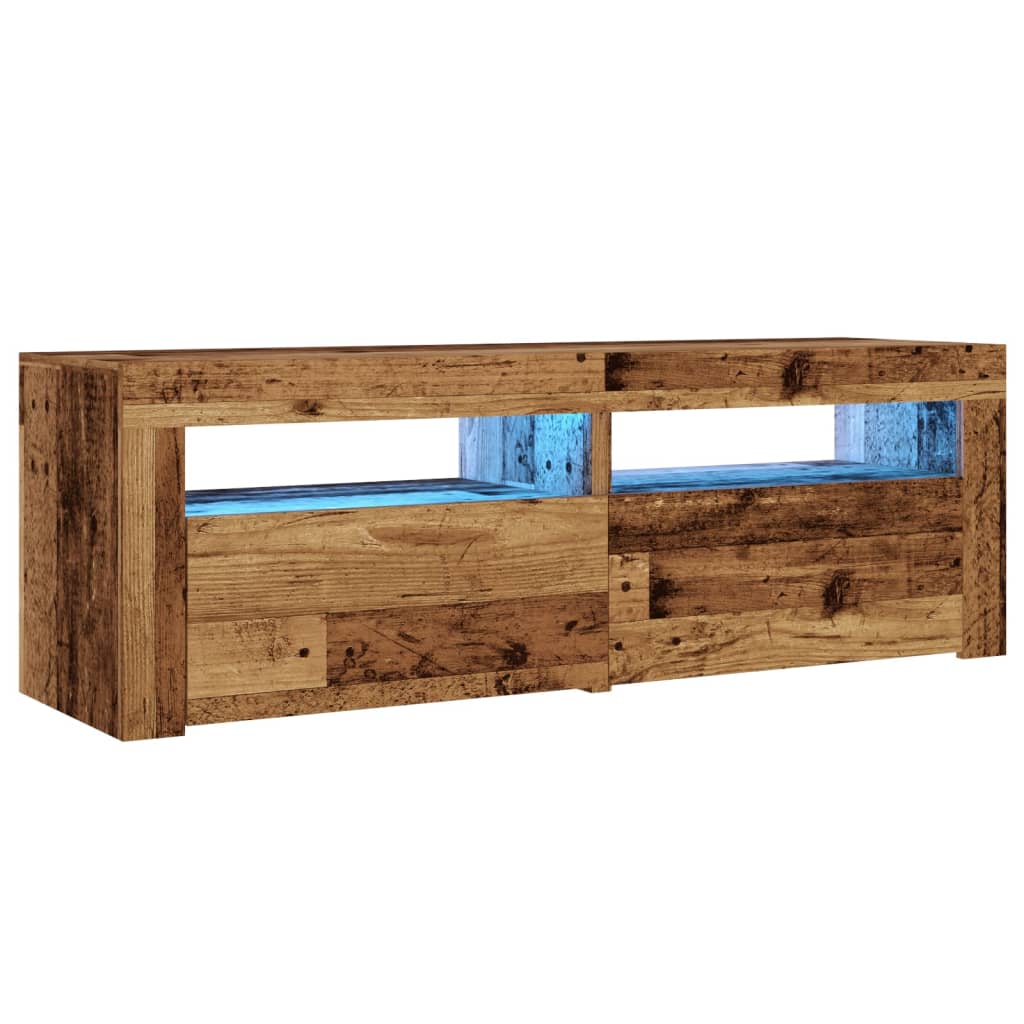 antik fa színű szerelt fa TV-szekrény LED-ekkel 120x35x40 cm