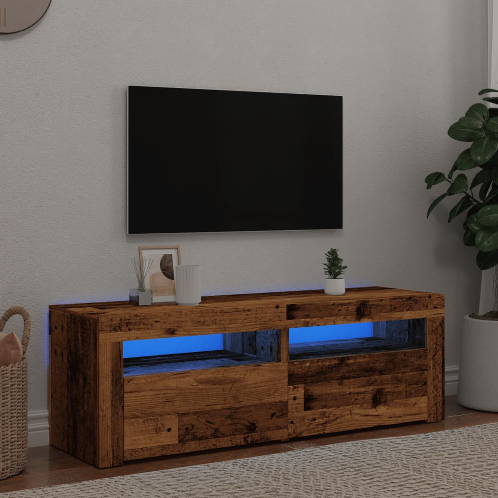 antik fa színű szerelt fa TV-szekrény LED-ekkel 120x35x40 cm