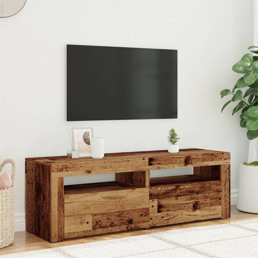 antik fa színű szerelt fa TV-szekrény LED-ekkel 120x35x40 cm