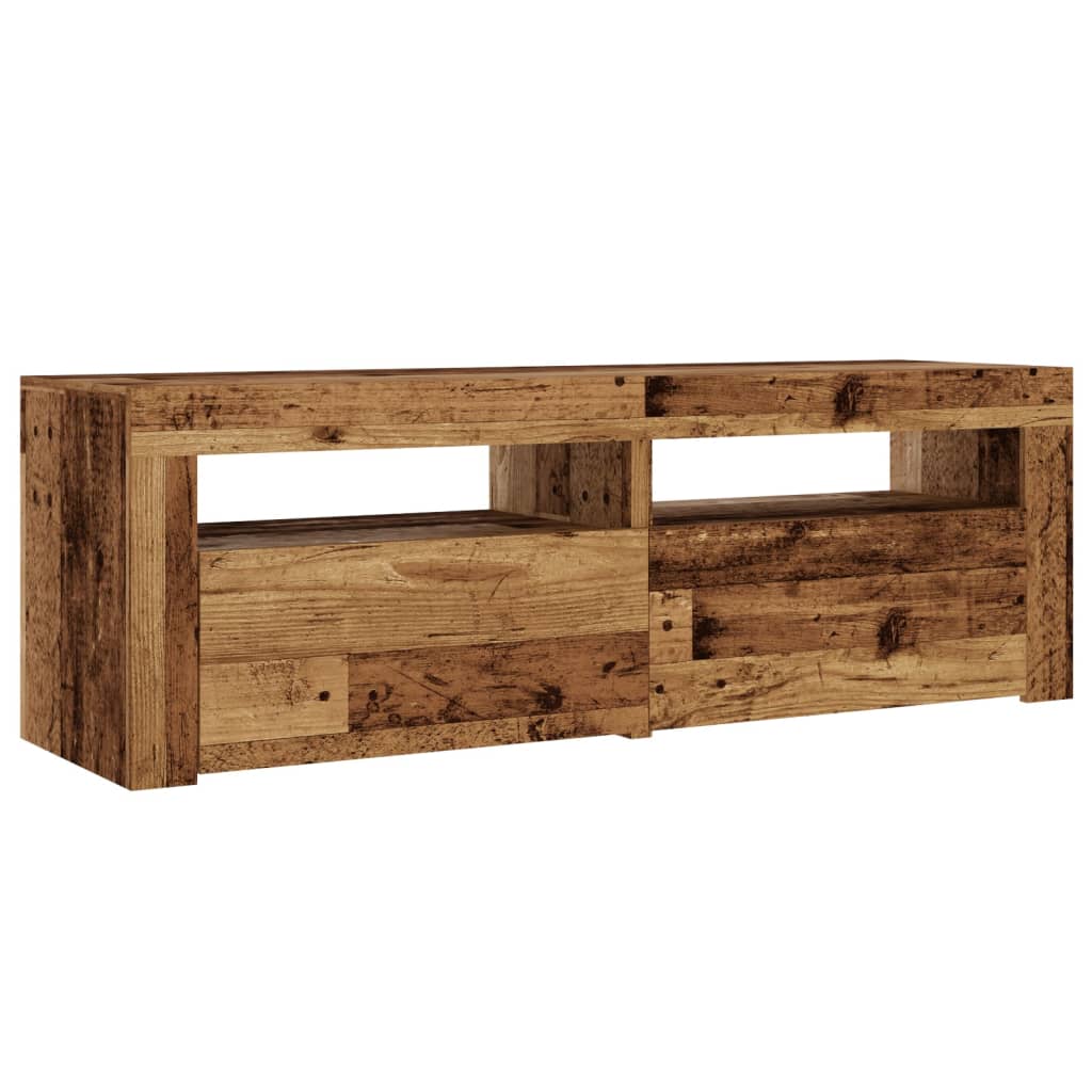 antik fa színű szerelt fa TV-szekrény LED-ekkel 120x35x40 cm