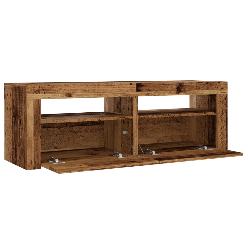 antik fa színű szerelt fa TV-szekrény LED-ekkel 120x35x40 cm