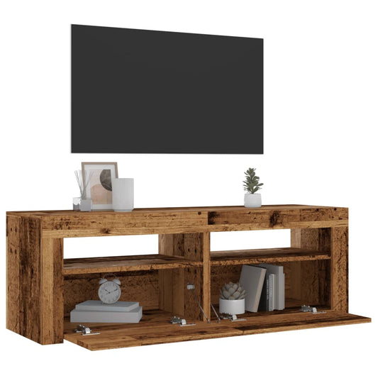 antik fa színű szerelt fa TV-szekrény LED-ekkel 120x35x40 cm
