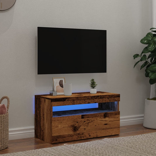 antik fa színű szerelt fa TV-szekrény LED-ekkel 75x35x40 cm