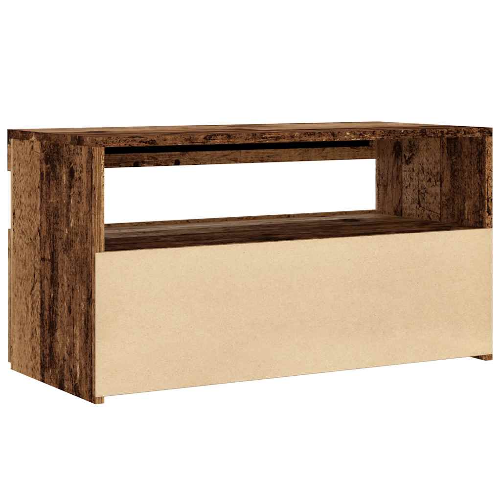 2 db antik fa színű szerelt fa TV-szekrény LED-lámpákkal