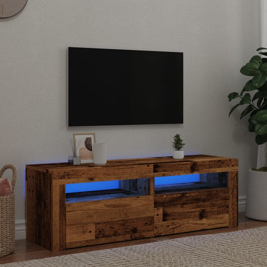 antik fa színű szerelt fa TV-szekrény LED-ekkel 120x35x40 cm