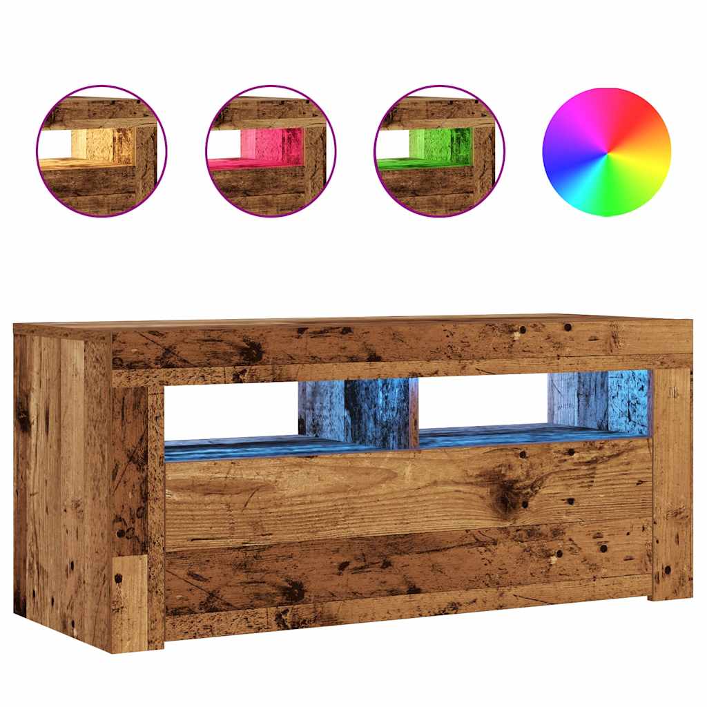 antik fa színű szerelt fa TV-szekrény LED-ekkel 90x35x40 cm