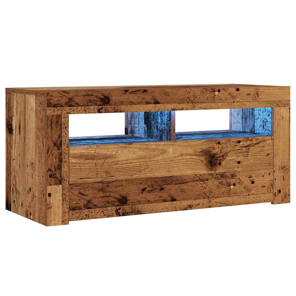 antik fa színű szerelt fa TV-szekrény LED-ekkel 90x35x40 cm