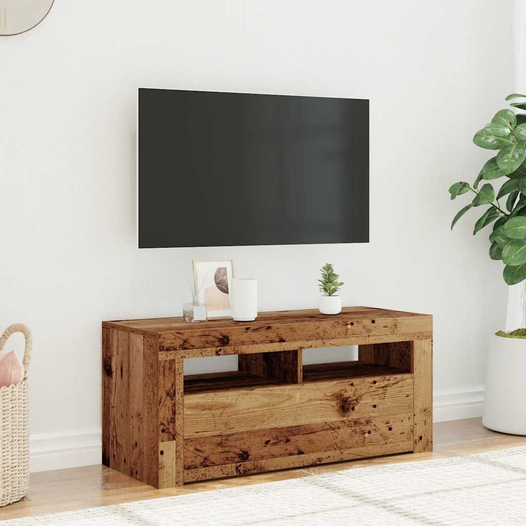 antik fa színű szerelt fa TV-szekrény LED-ekkel 90x35x40 cm
