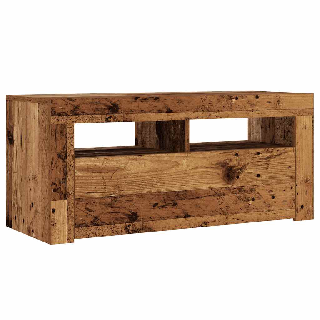 antik fa színű szerelt fa TV-szekrény LED-ekkel 90x35x40 cm