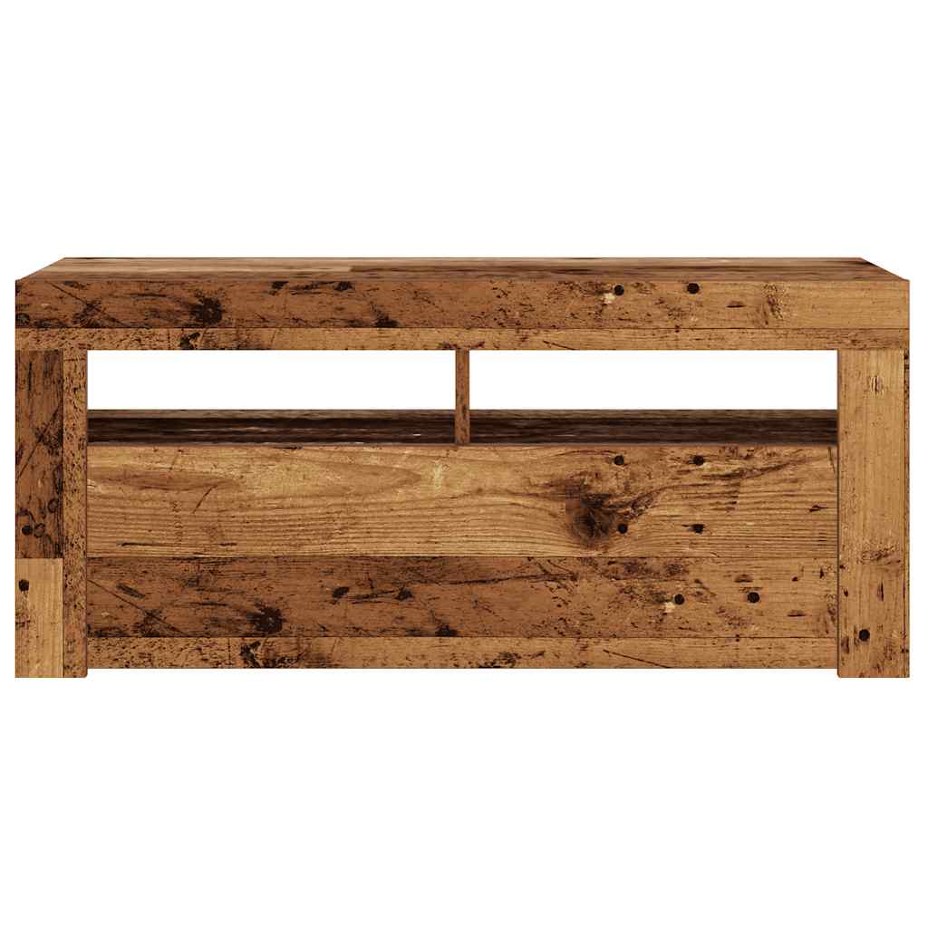 antik fa színű szerelt fa TV-szekrény LED-ekkel 90x35x40 cm