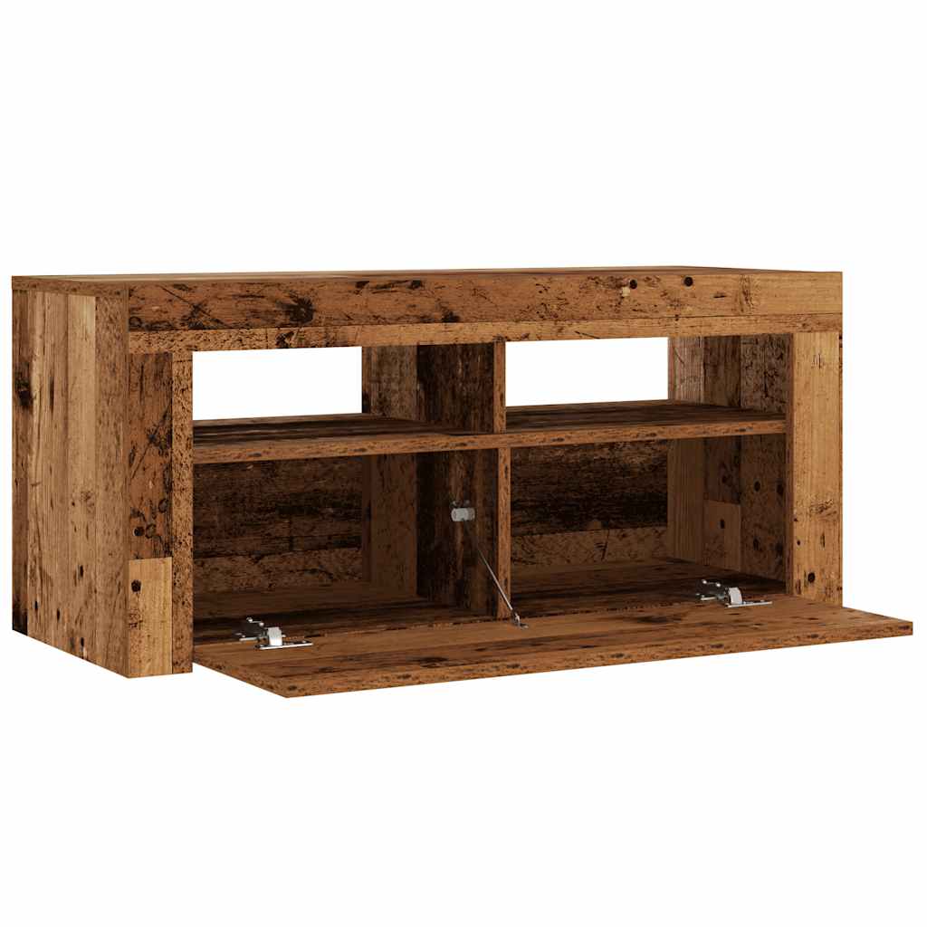 antik fa színű szerelt fa TV-szekrény LED-ekkel 90x35x40 cm