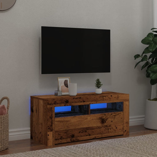 antik fa színű szerelt fa TV-szekrény LED-ekkel 90x35x40 cm