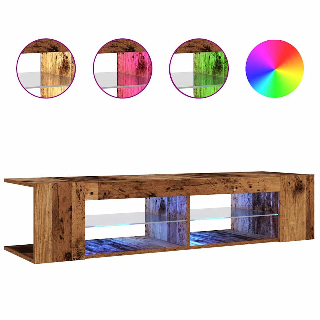 antik fa színű szerelt fa TV-szekrény LED-ekkel 135x39x30 cm