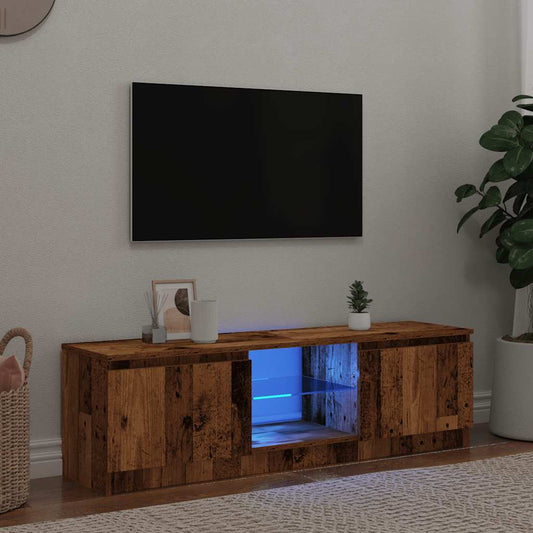 antik fa színű szerelt fa TV-szekrény LED-ekkel 140x40x36 cm