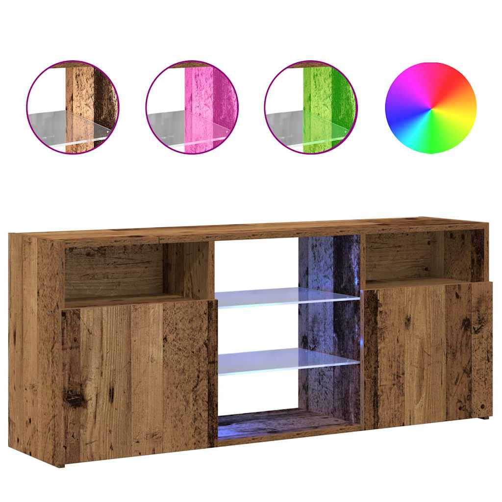 antik fa színű szerelt fa TV-szekrény LED-ekkel 120x30x50 cm