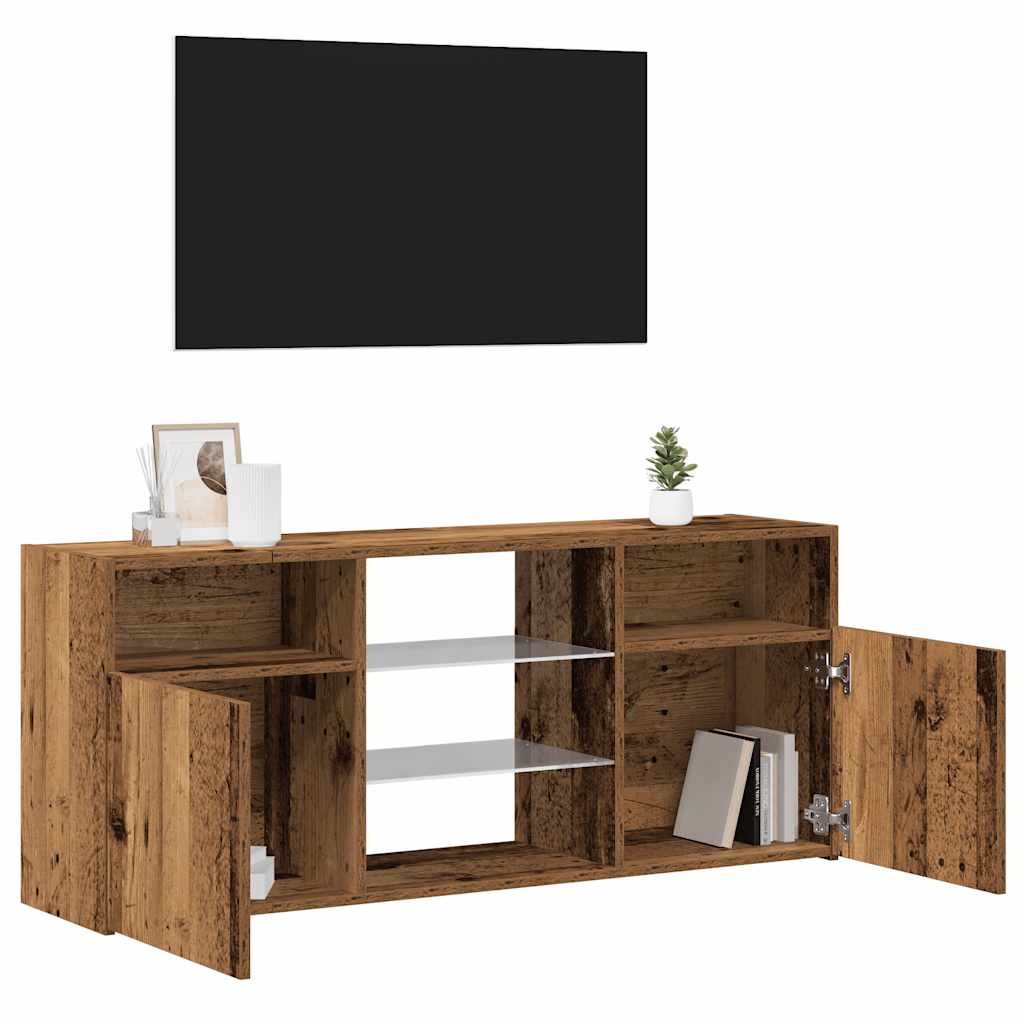 antik fa színű szerelt fa TV-szekrény LED-ekkel 120x30x50 cm