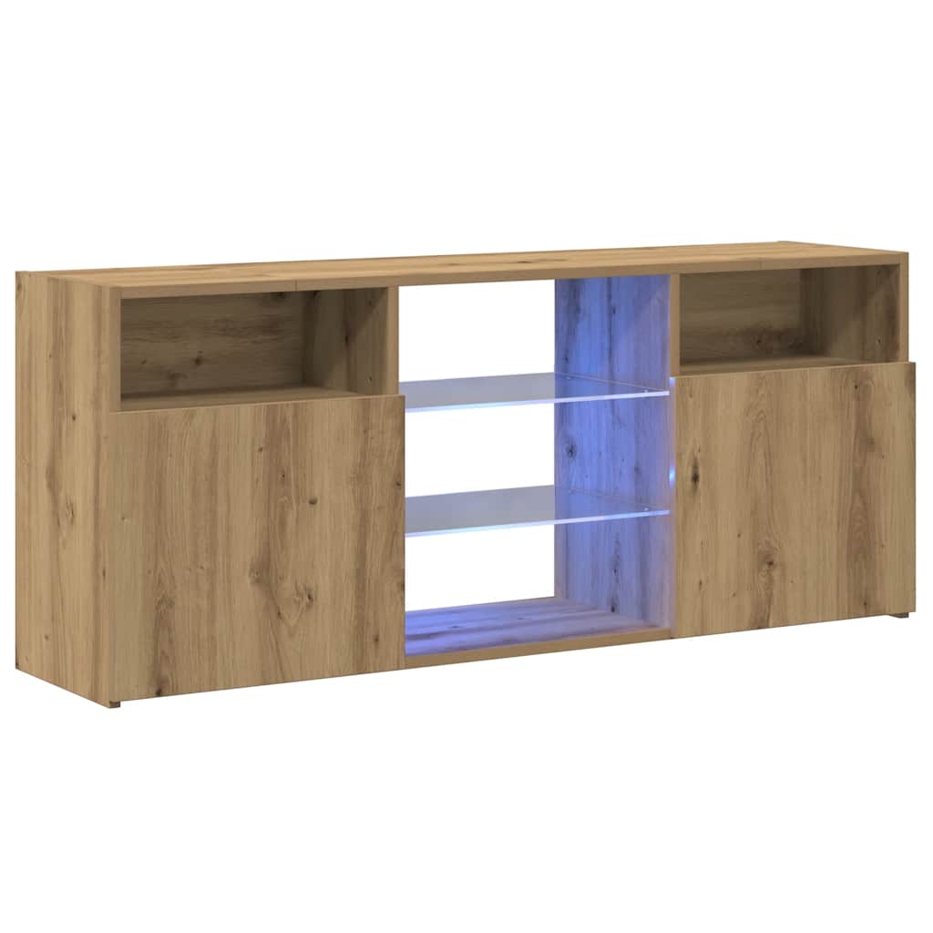 kézműves tölgy szerelt fa TV-szekrény LED-ekkel 120x30x50 cm
